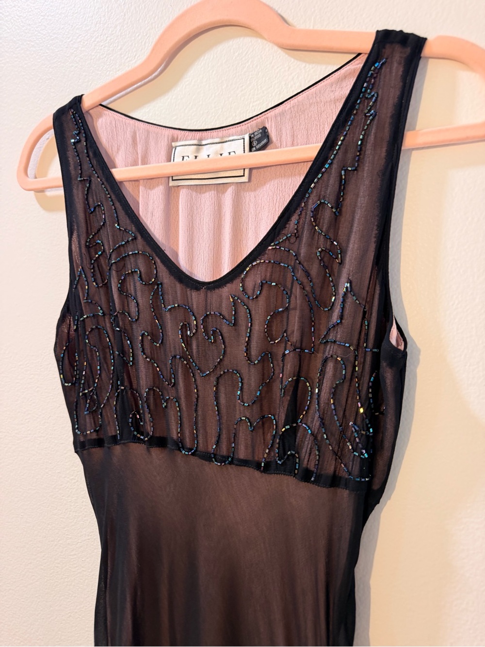 VTG 2000's Y2k Ellie Size Small Beaded Overlay Baby Doll style dress Prom Formal - Picture 3 of 7
